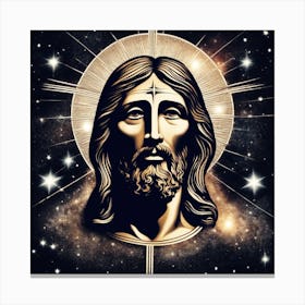 Jesus Face With Stars Canvas Print