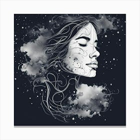 Night sky- one line art dreaming Canvas Print