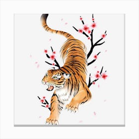 Tiger Japanese Cherry Blossom Flower Vintage Sakura Canvas Print