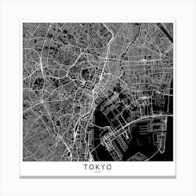 Tokyo Black And White Map Square Canvas Print