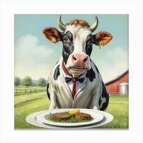 Cow Holding A Plate Canvas Print