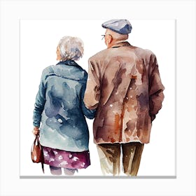 Old Couple Walking Hand In Hand Canvas Print