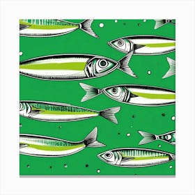 Sardines on green print 1 Canvas Print