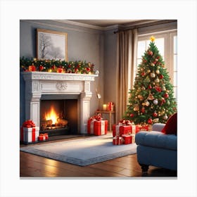 Christmas Tree In Living Room 8 Canvas Print