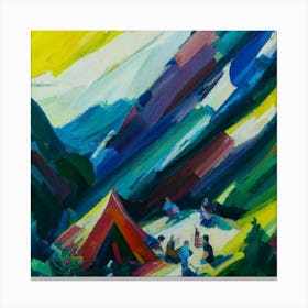 People camping in the middle of the mountains oil painting abstract painting art 11 Canvas Print