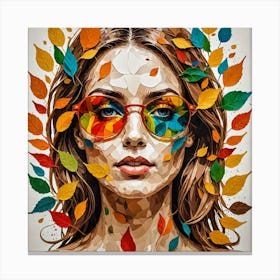 Abstract Art Of Woman Made With Leafs And Multicolored Glasses 3493310738 Leinwandbild