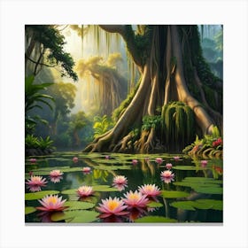 Majestic Scene Of Beautiful Vibrant Waterlillies Canvas Print