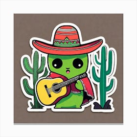 Cactus Wearing Mexican Sombrero And Poncho And Guitar Sticker 2d Cute Fantasy Dreamy Vector Ill (1) Canvas Print