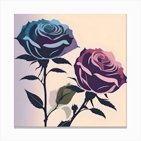 Two Roses, Purple and Dark Blue on Light Background Canvas Print