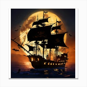 Pirate Ship At Night Canvas Print