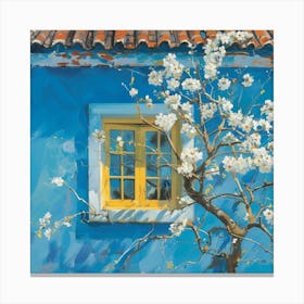Blue House With Yellow Window Canvas Print