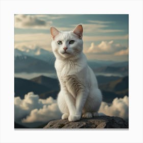 White Cat On Top Of Mountain Canvas Print