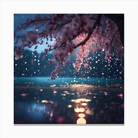 Lakeside Cherry Blossom Tree lit by Moonlight Canvas Print