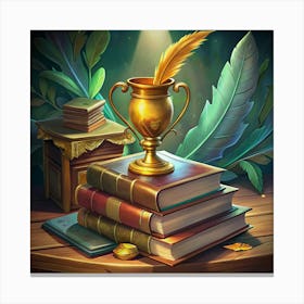 Gold Trophy On A Stack Of Books Canvas Print