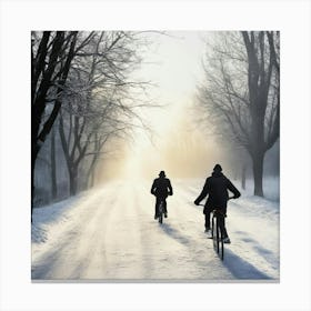 Two Cyclists On A Snowy Road Canvas Print