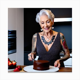 Woman Cutting A Cake Canvas Print