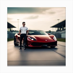 Man In A Red Sports Car Canvas Print