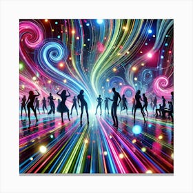 Neon Dance Vibes: A Lively Scene of Dancers and Swirling Colors Capturing the Energy of a Party Canvas Print