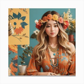 Asian Girl With Flower Crown Canvas Print