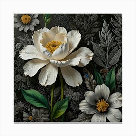 Flowers On A Black Background Canvas Print