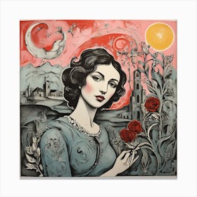 'The Moon And Roses' Canvas Print