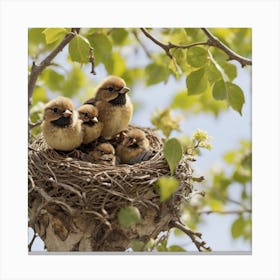 Robins In A Nest Canvas Print