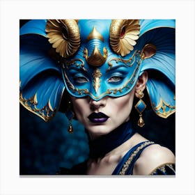 Beautiful Woman In A Blue Mask Canvas Print