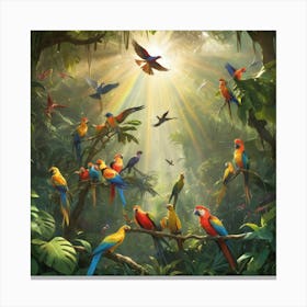 Parrots In The Jungle Paintings Art Print 2 Canvas Print