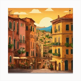 Italy City Background Cartoon Canvas Print