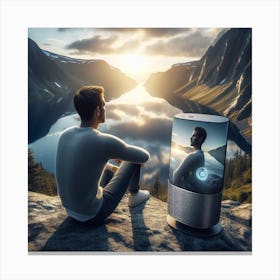 Man Looking At A Smart Phone Canvas Print