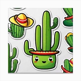 Mexico Cactus With Mexican Hat Sticker 2d Cute Fantasy Dreamy Vector Illustration 2d Flat Cen (8) Canvas Print