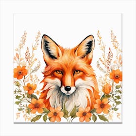 Floral Fox Portrait Painting (6) Canvas Print