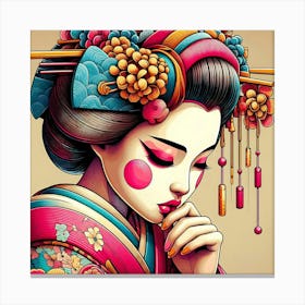 Shy Geisha Portrait Color Illustration Canvas Print