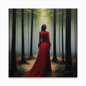 Red Dress In The Forest Canvas Print