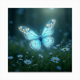 A Radiant Butterfly With Wings Of Glowing, Bioluminescent Light Fluttering Through A Dreamlike Meadow Canvas Print