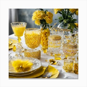 Glassware Set Up On Top Of A White Table Mixed Wit (12) Canvas Print