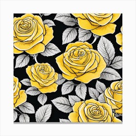 Yellow Roses On Black Background 5 Canvas Print