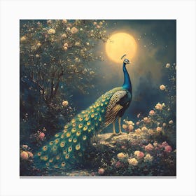 Peacock In The Moonlight 6 Canvas Print