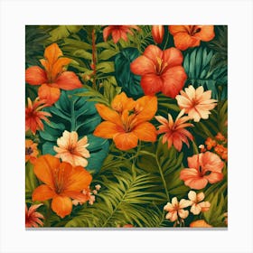 Tropical Flowers Seamless Pattern 2 Canvas Print