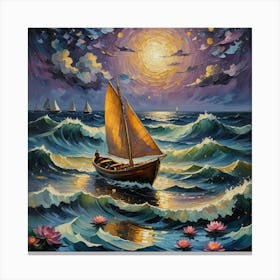 Sailboat At Night Canvas Print