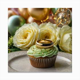 Cupcake With Wedding Ring Canvas Print