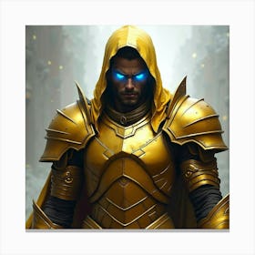 A Warrior Wearing Golden Armor With Glowing Blue Eyes 1 Canvas Print