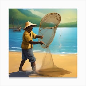 FISHERMAN USING THROW NET Canvas Print