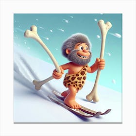 Prehistoric Man On Skis 4 Canvas Print