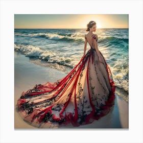 Wedding Dress On The Beach Canvas Print