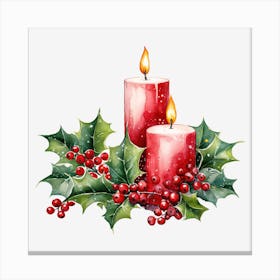 Christmas Candles With Holly 4 Canvas Print
