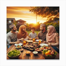 Family Dinner At Sunset Canvas Print