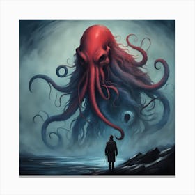 A Lovecraftian Monster With A Squid Head And Human Upscaled Canvas Print