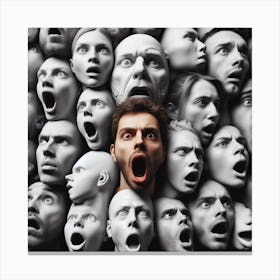 Man In Crowd Of Faces 1 Canvas Print