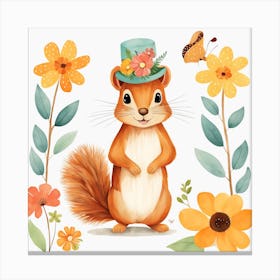 Floral Baby Squirrel Nursery Illustration (17) Canvas Print